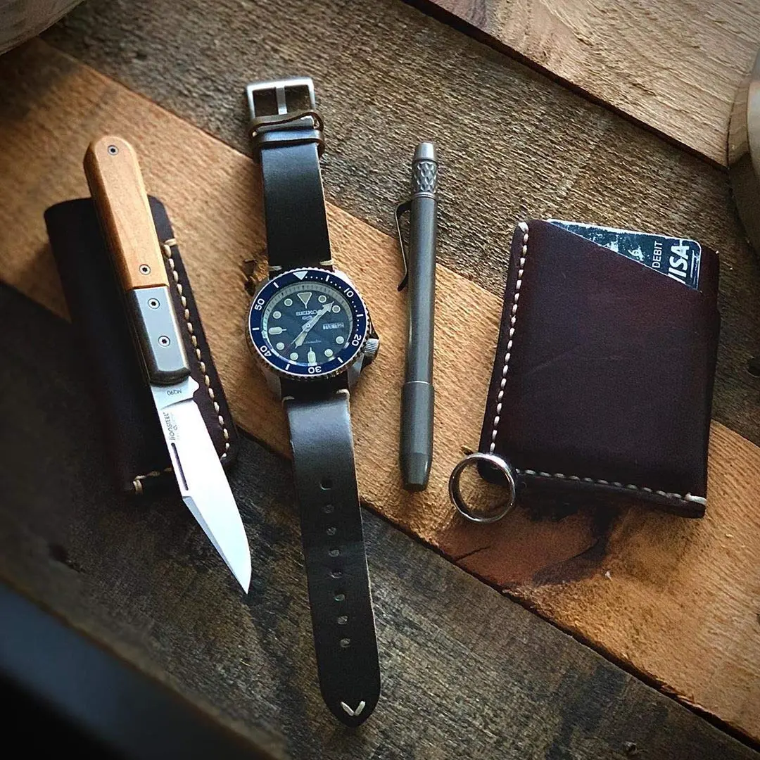 hemsut h Leather Watch Bands, Horween Leather Watch Strap for Men 18mm | Vintage Handmade Wrap - view 2