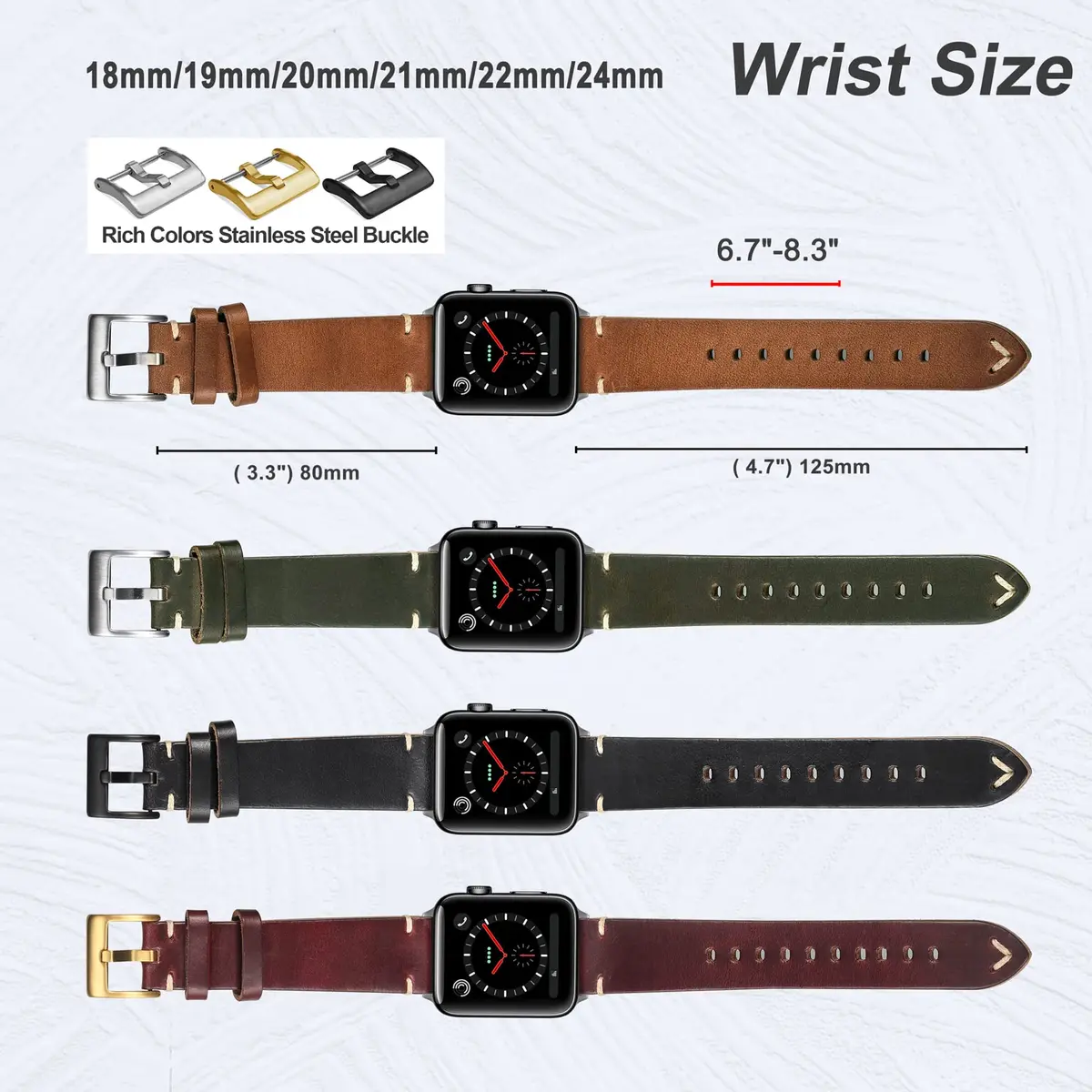 hemsut h Leather Watch Bands, Horween Leather Watch Strap for Men 18mm | Vintage Handmade Replacement - view 5