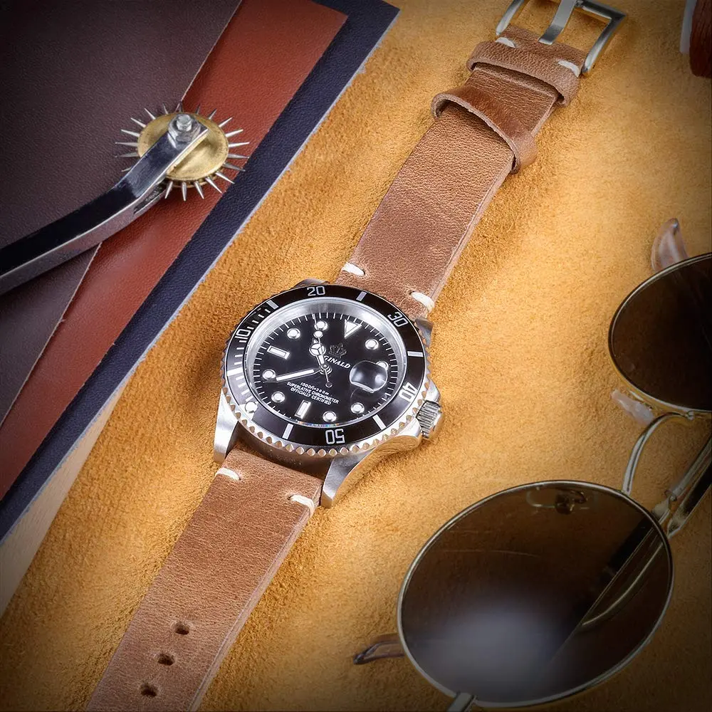 hemsut h Leather Watch Bands, Horween Leather Watch Strap for Men 18mm | Vintage Handmade Replacement - view 3