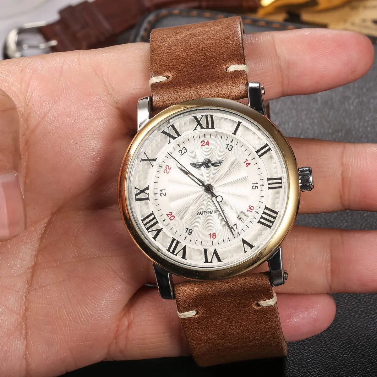 hemsut h Leather Watch Bands, Horween Leather Watch Strap for Men 18mm | Vintage Handmade Replacement - view 4