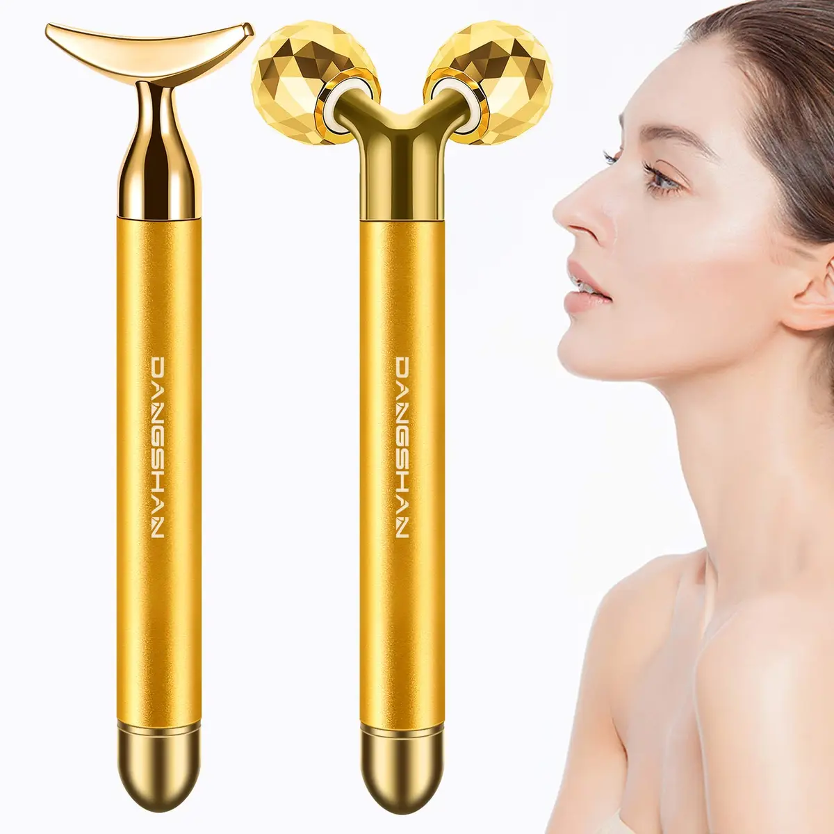DANGSHAN 2-in-1 Electric Face Massager 24k Golden Face Roller, 3D & Crescent Shape | Skin Rejuvenation Tool - main product image