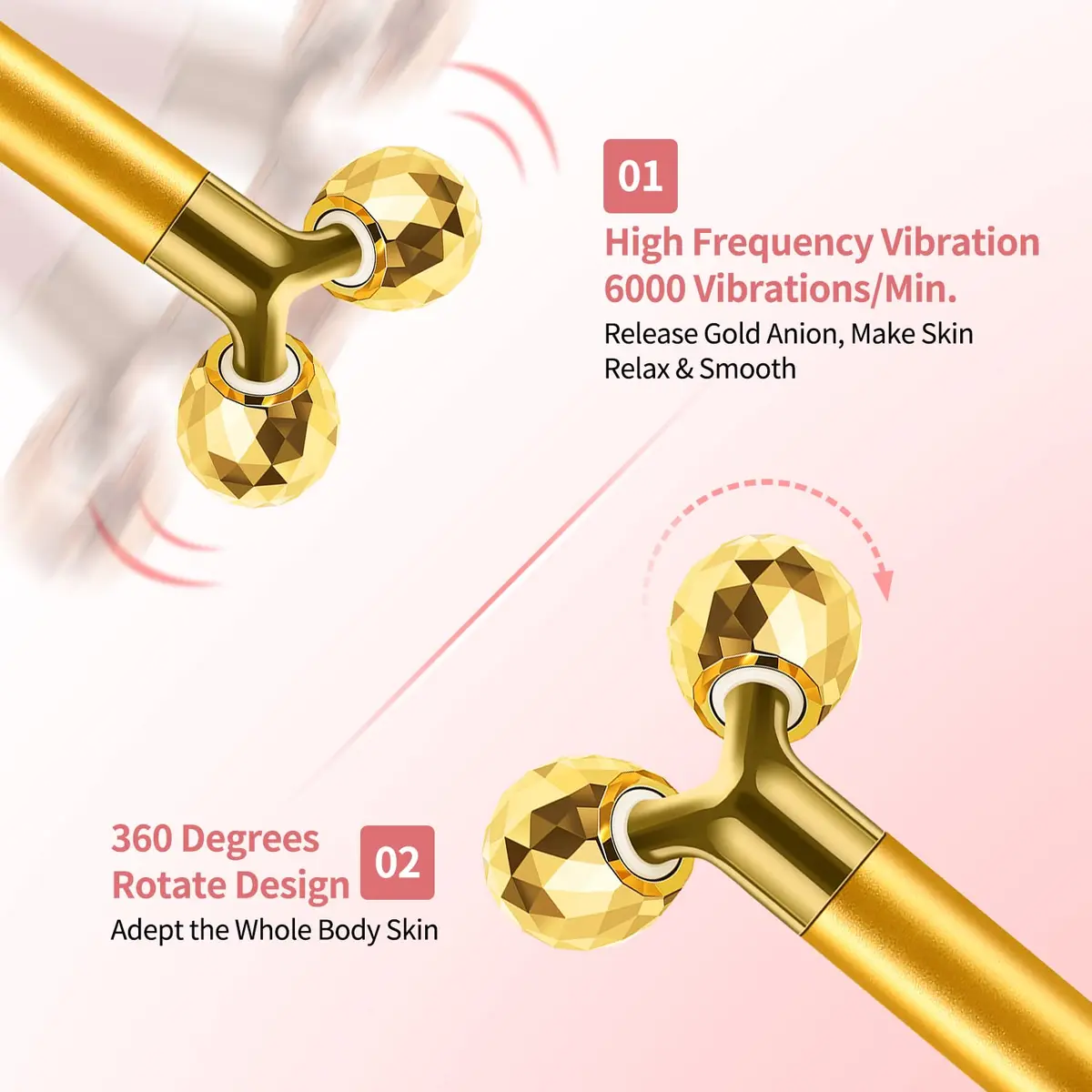 DANGSHAN 2-in-1 Electric Face Massager 24k Golden Face Roller, 3D & Crescent Shape | Skin Rejuvenation Tool - view 5