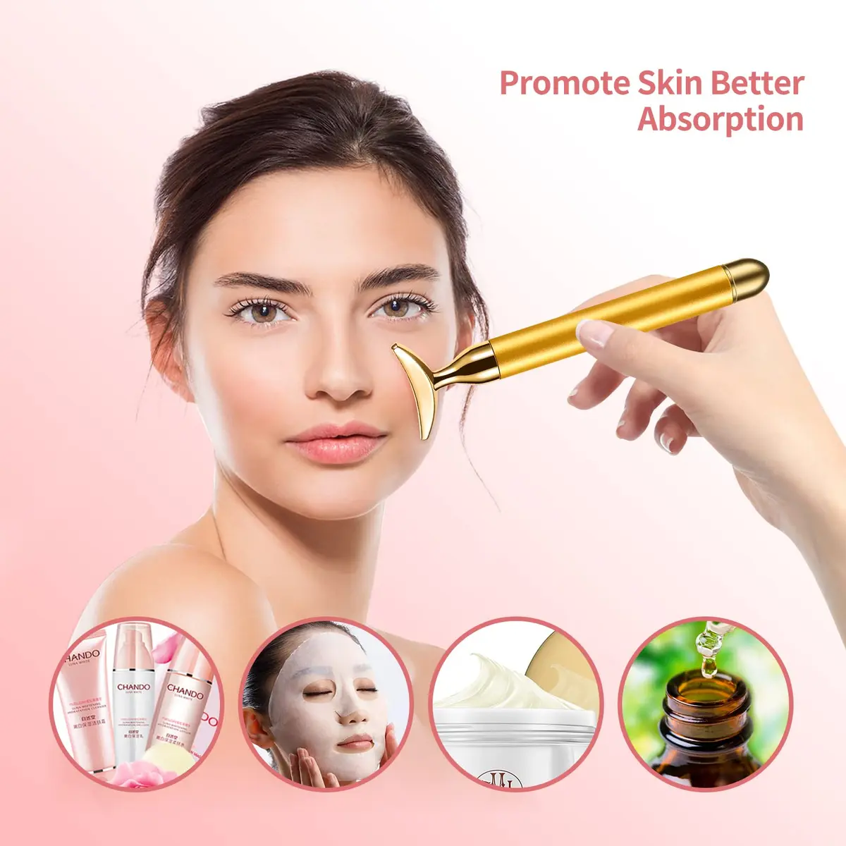 DANGSHAN 2-in-1 Electric Face Massager 24k Golden Face Roller, 3D & Crescent Shape | Skin Rejuvenation Tool - view 6