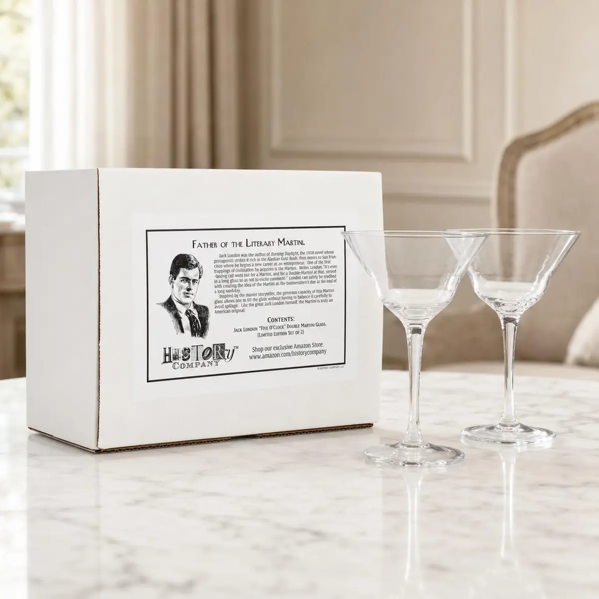 HISTORY COMPANY Jack London Five O'Clock Double Martini Glass Set | 278ml (9.4 Fl Oz) Capacity - view 2