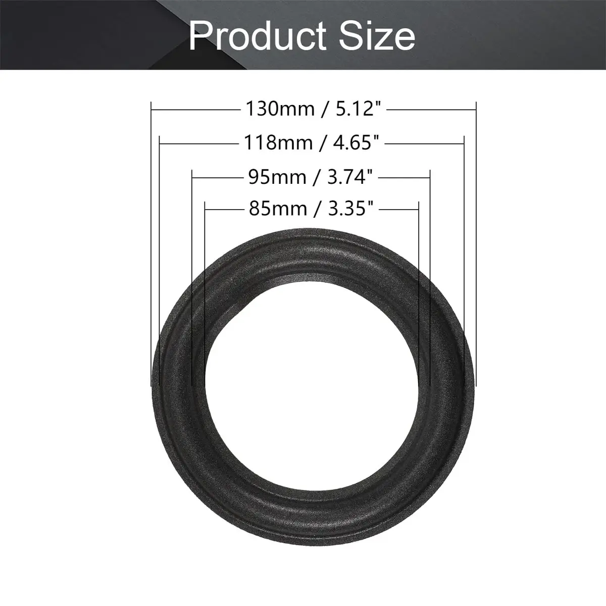 Fielect 5"/130mm Speaker Foam Edge Surround Rings (2-Pack, Black) | DIY Speaker Repair Parts - view 2