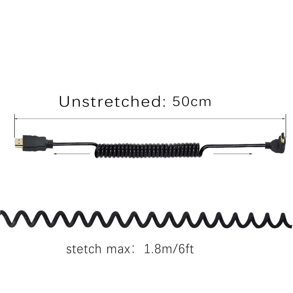 Excuty Right Angle HDMI Coiled Cable 1.8m (6 ft) | Supports 1080P 3D - view 5