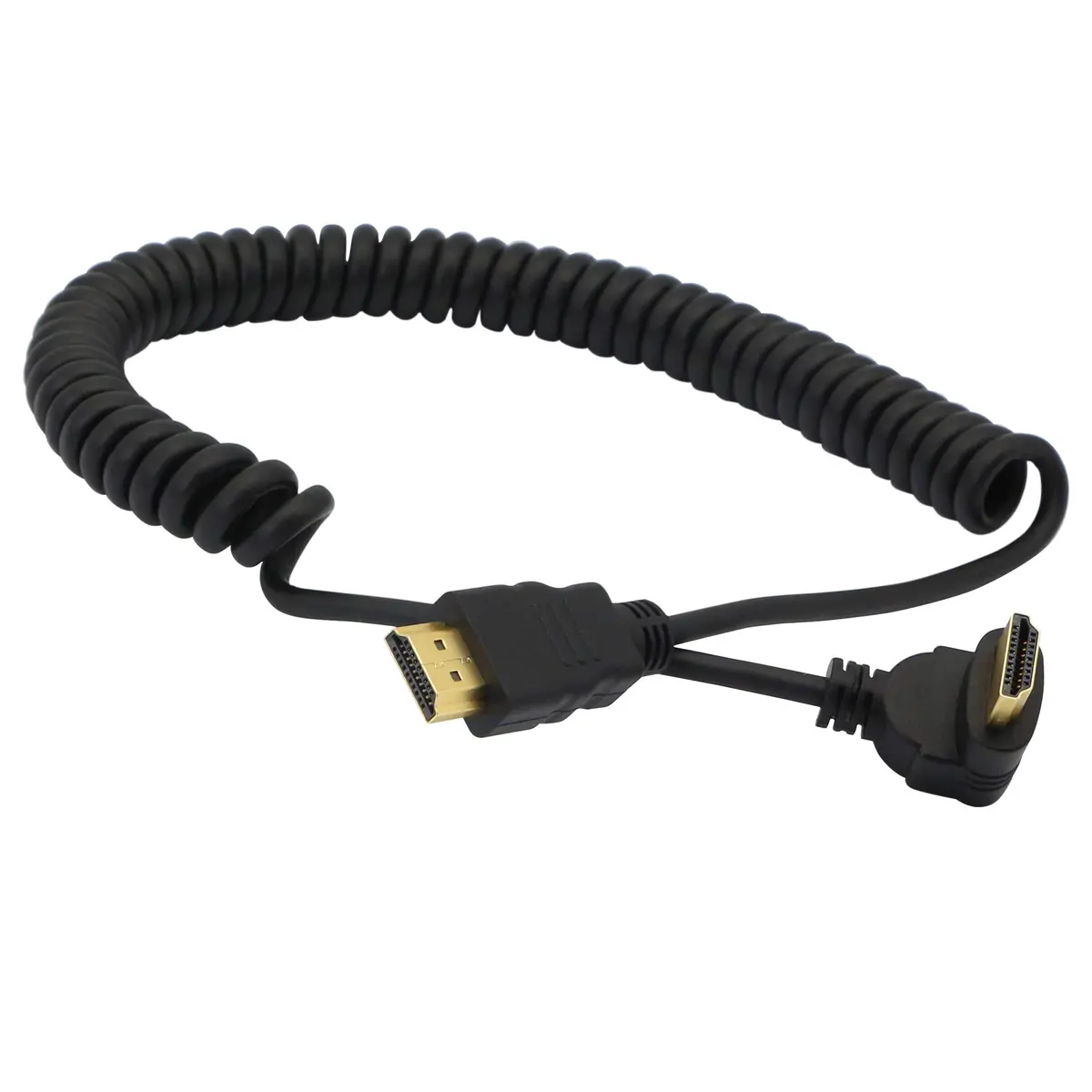 PNGKNYOCN Right Angle HDMI Coiled Cable 1.5m (6 ft) Upward Angle Male to Male | Camera Monitor Connection - main product image