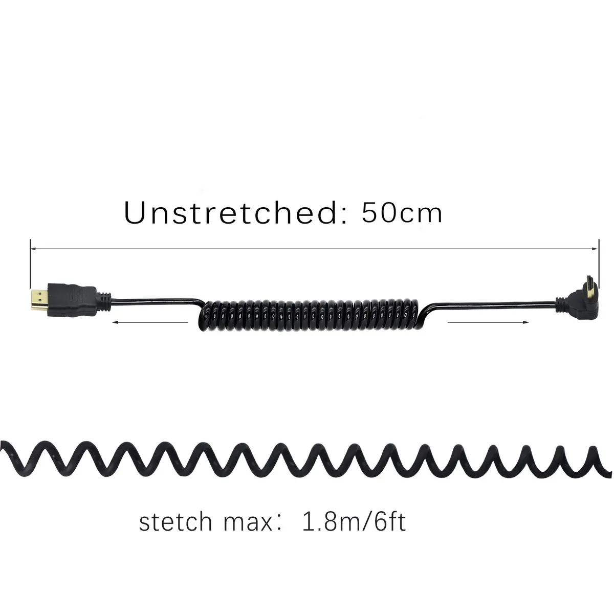 PNGKNYOCN Right Angle HDMI Coiled Cable 1.5m (6 ft) Upward Angle Male to Male | Camera Monitor Connection - view 5