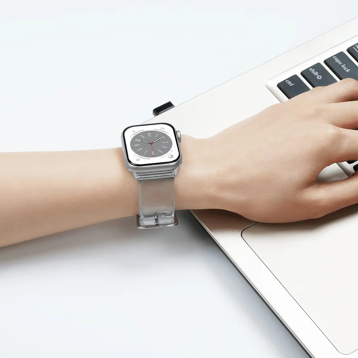 iiteeology Compatible with Apple Watch Band 42mm-46mm | Clear Silicone, Waterproof & Adjustable for Women Series 1-12 - view 5