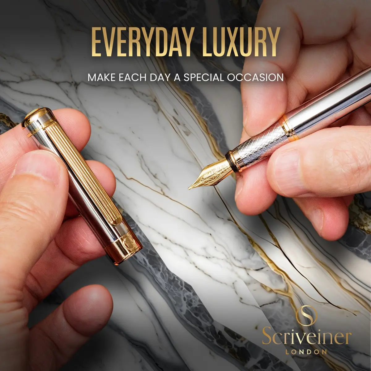 Scriveiner Silver Chrome Fountain Pen with Gold Finish Schmidt Nib (Medium) | Luxury Executive Pen for Professionals - view 7
