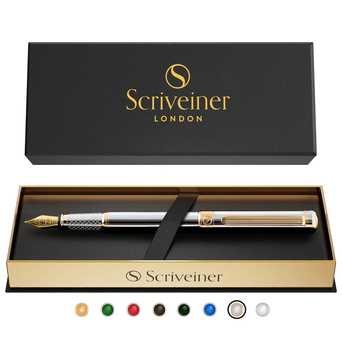 Scriveiner Silver Chrome Fountain Pen with Gold Finish Schmidt Nib (Medium) | Luxury Executive Pen for Professionals - view 9