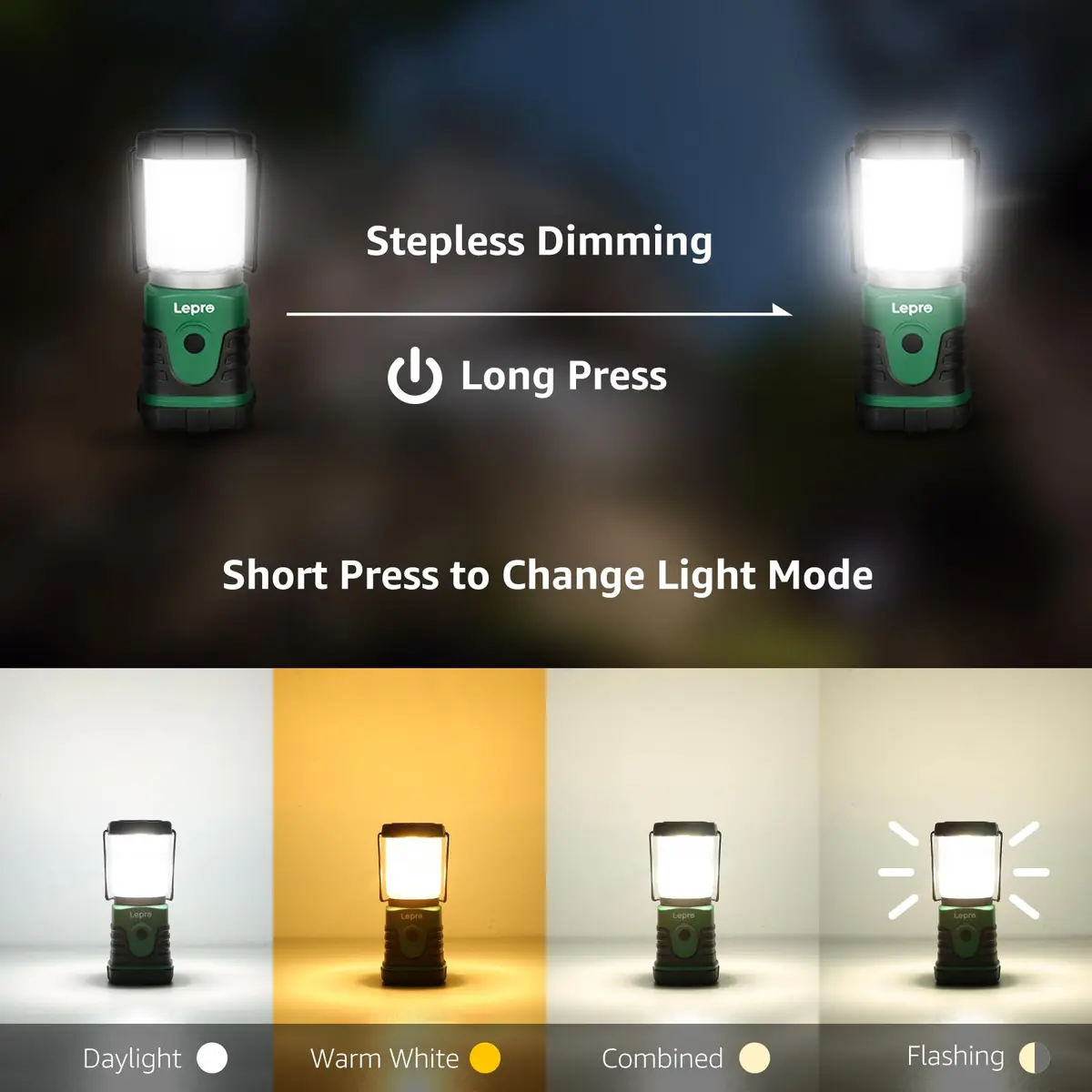 Lepro LED Camping Lantern, Mini Camping Lantern, 350LM, 4 Light Modes, 3 AA Battery Powered | Bright, Portable & Water-Resistant - view 3