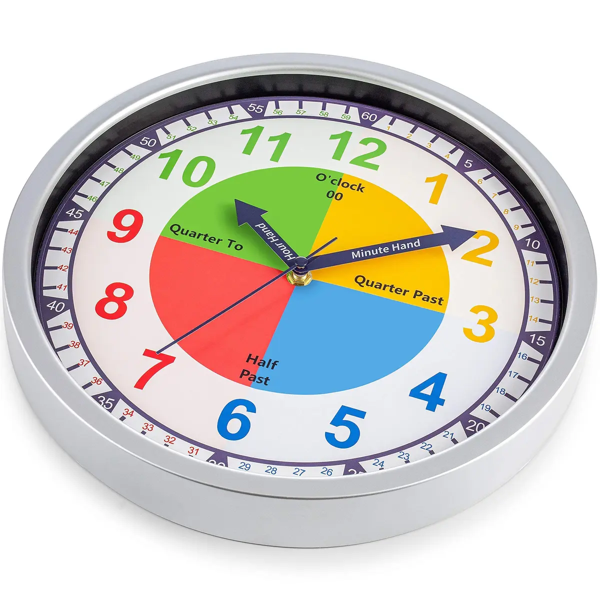 Bernhard Products Colorful Kids Wall Clock 12 Inch | Silent Teaching Time Tool for Children - view 5