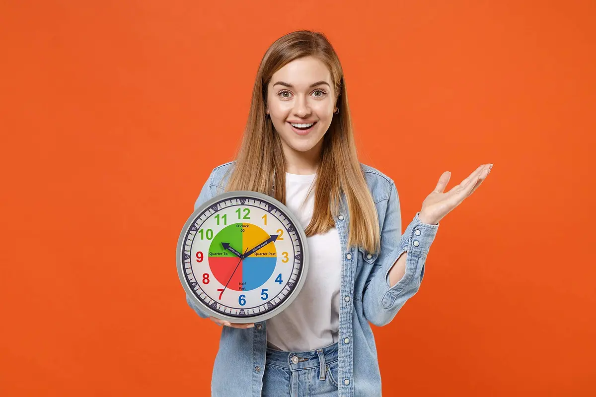 Bernhard Products Colorful Kids Wall Clock 12 Inch | Silent Teaching Time Tool for Children - view 6
