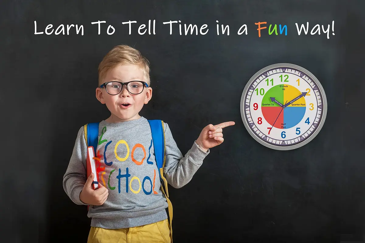 Bernhard Products Colorful Kids Wall Clock 12 Inch | Silent Teaching Time Tool for Children - view 3