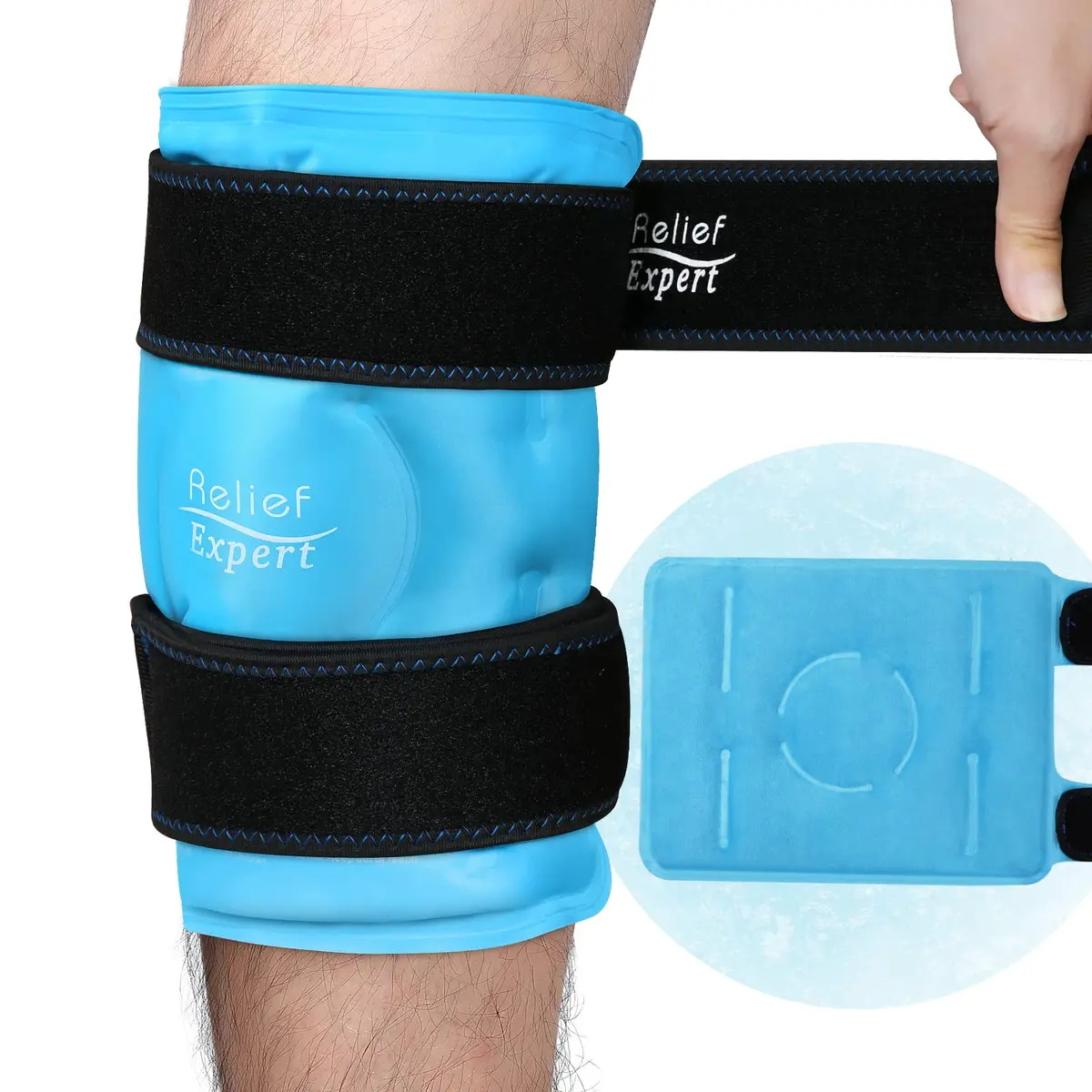 Relief Expert Knee Ice Pack Wrap with Plush Lining & Nylon Side - Large Blue, 1 Pack | Reusable Cold Compress for Knee Pain Relief - main product image