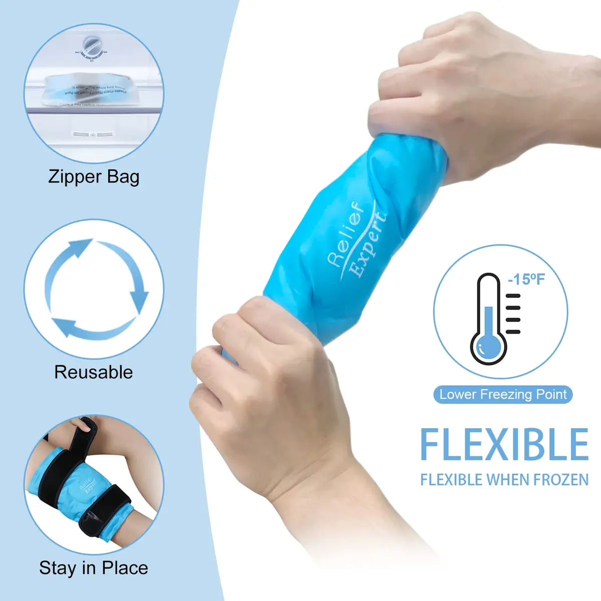 Relief Expert Knee Ice Pack Wrap with Plush Lining & Nylon Side - Large Blue, 1 Pack | Reusable Cold Compress for Knee Pain Relief - view 4
