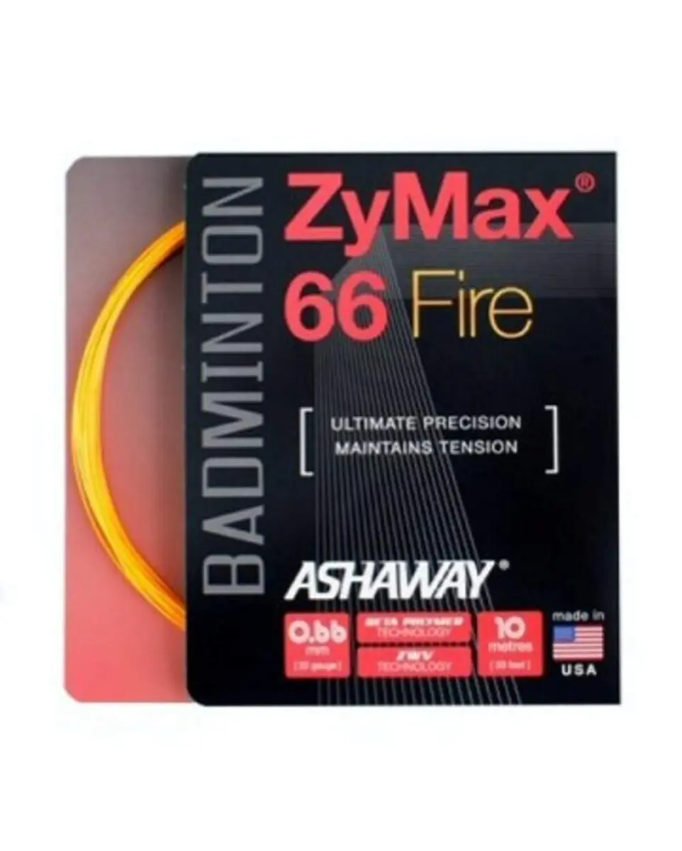 Ashaway ZyMax 66 Fire Badminton String Set-Fire Orange | Solid Pattern, 4.0mm, 10.74 USD - main product image