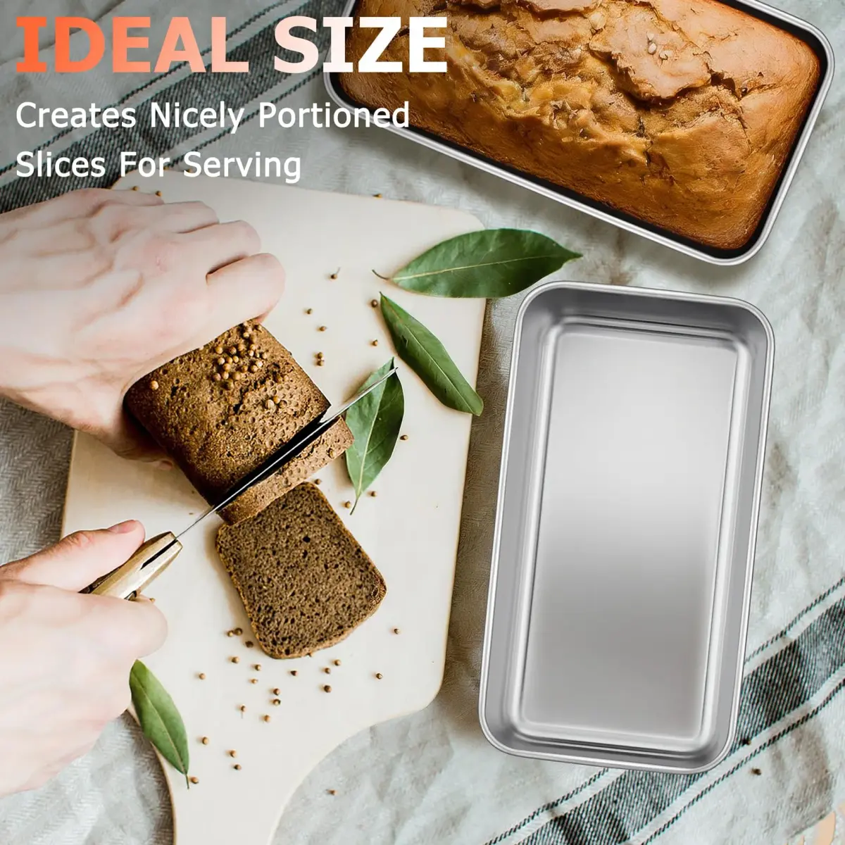 TeamFar Stainless Steel Loaf Pans for Baking Bread, 9.25 x 5 Inch (2-Pack) | Healthy, Non-Toxic, Oven-Safe Baking - view 6