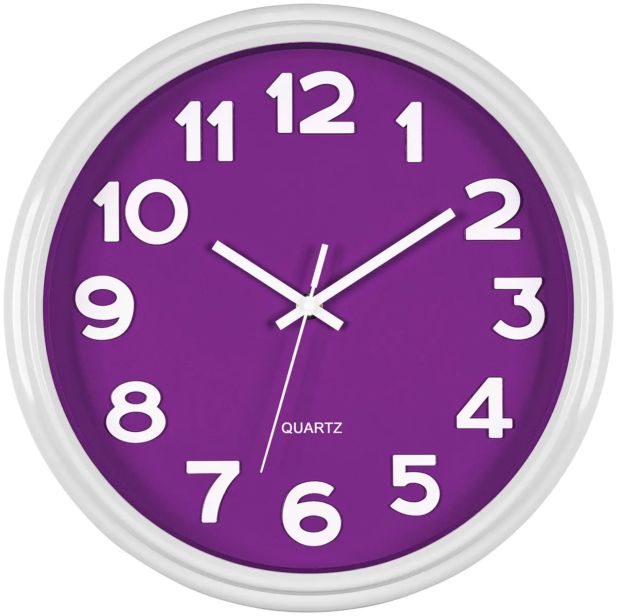 Bernhard Products Large 12.5 Inch Purple Wall Clock with Sweep Movement, Quartz Analog Display, Plastic Case, Metal Hands, Battery Operated - main product image
