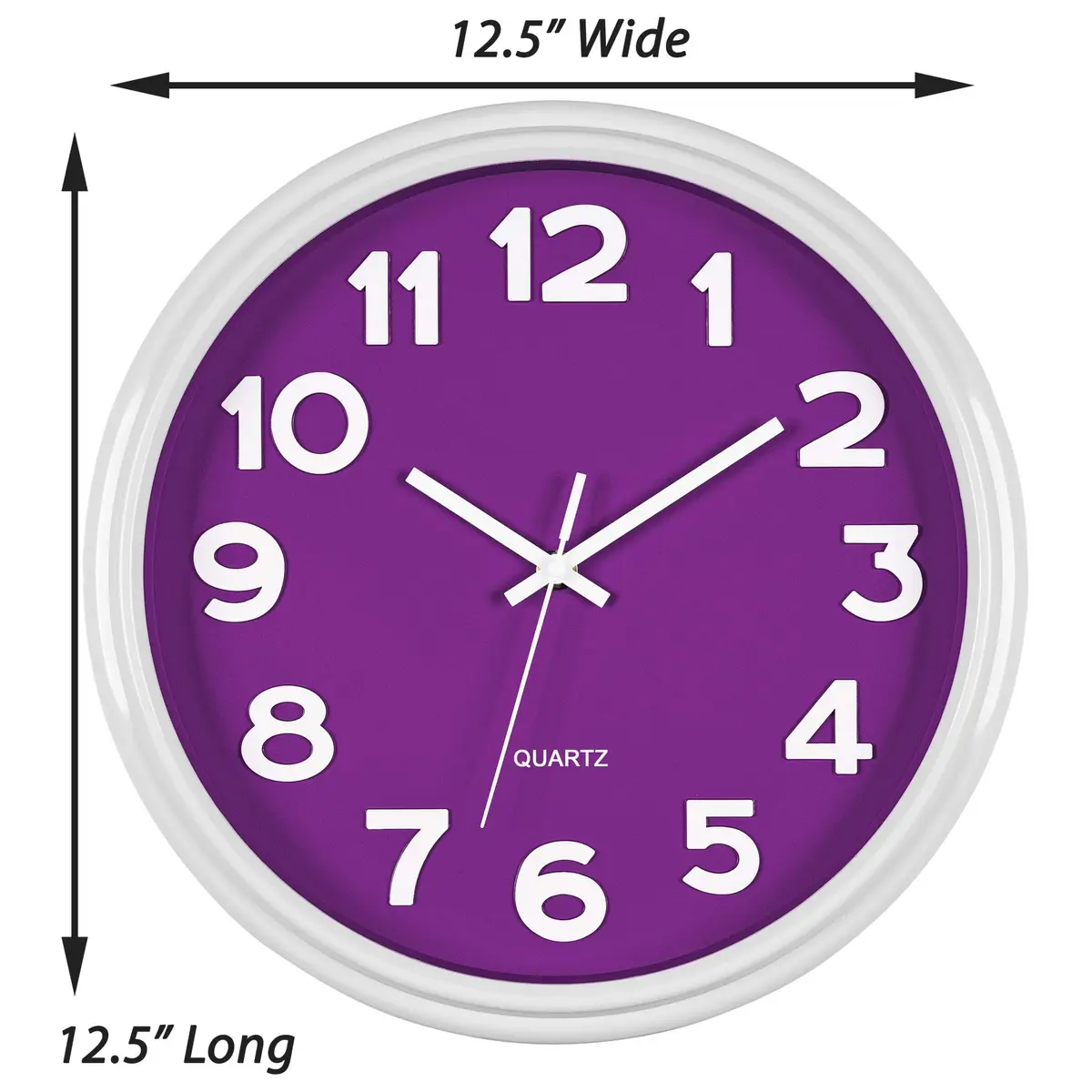 Bernhard Products Large 12.5 Inch Purple Wall Clock with Sweep Movement, Quartz Analog Display, Plastic Case, Metal Hands, Battery Operated - view 5