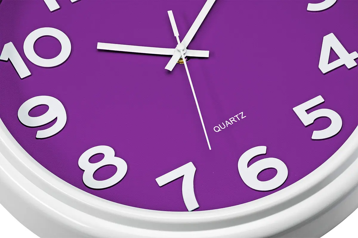 Bernhard Products Large 12.5 Inch Purple Wall Clock with Sweep Movement, Quartz Analog Display, Plastic Case, Metal Hands, Battery Operated - view 3