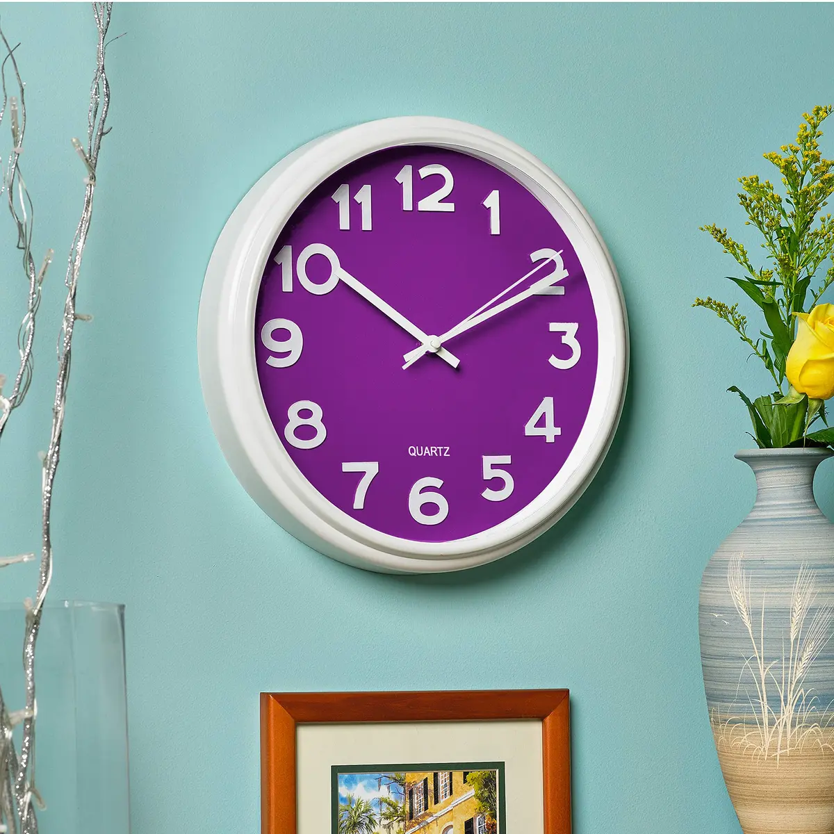 Bernhard Products Large 12.5 Inch Purple Wall Clock with Sweep Movement, Quartz Analog Display, Plastic Case, Metal Hands, Battery Operated - view 4