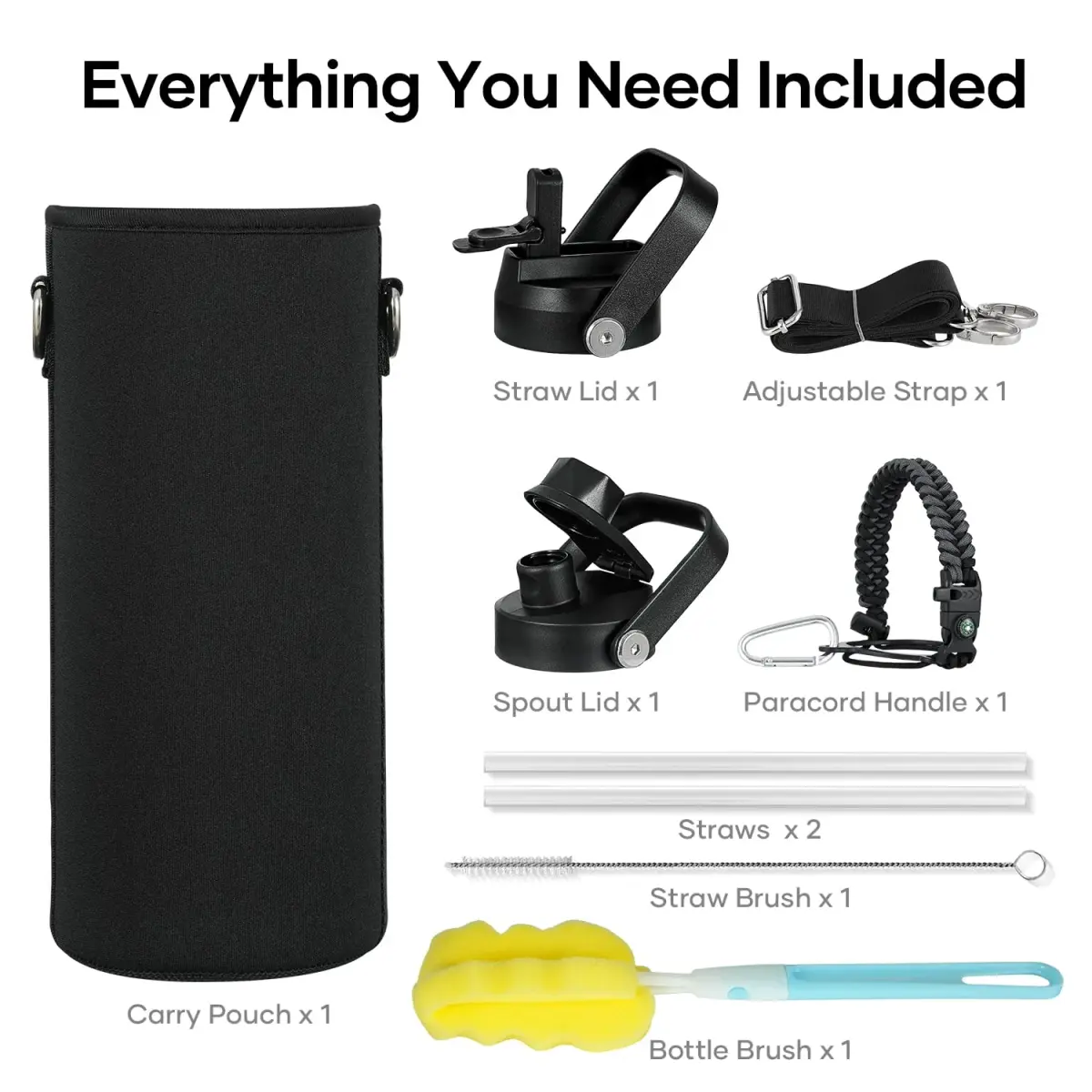 BUZIO 1183ml (40 oz) Insulated Water Bottle with Paracord Handle & Straw Spout Lids | Keeps Cold 48 Hrs, Hot 24 Hrs - view 6