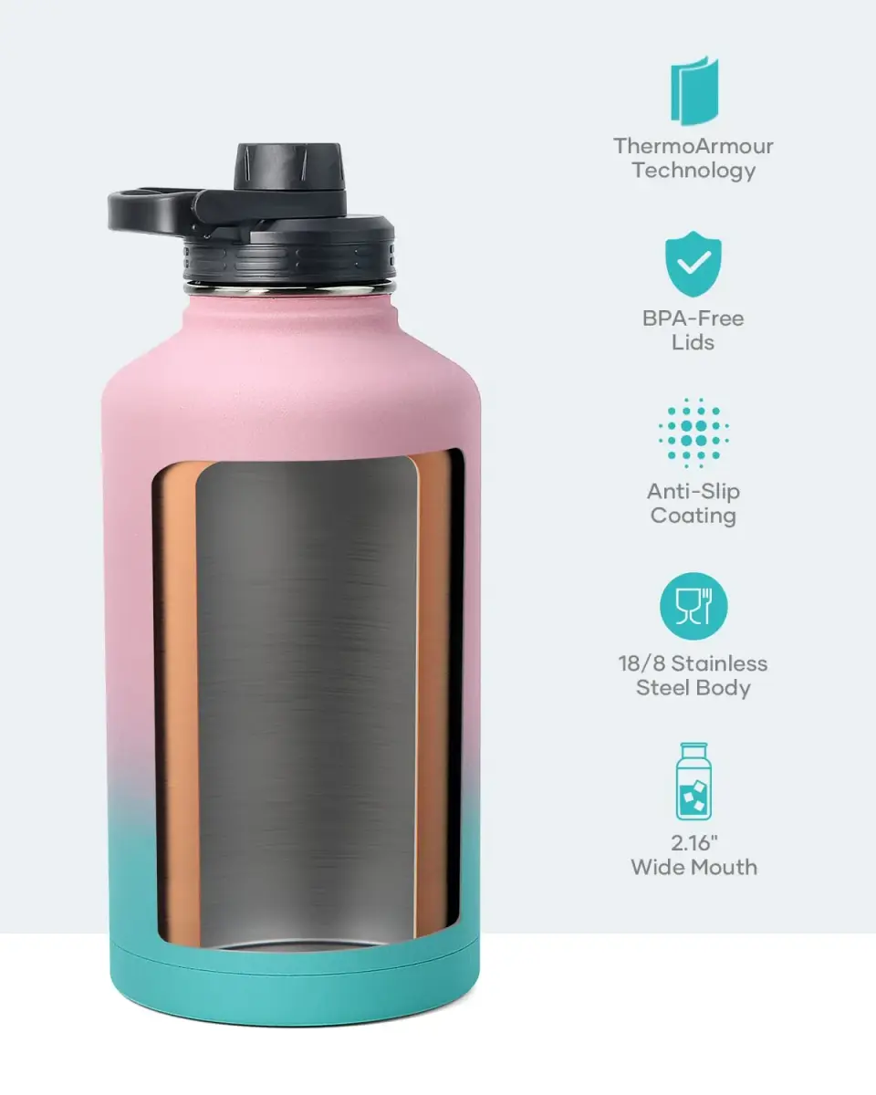 BUZIO 1.89L (64oz) Insulated Water Jug with Straw & 3 Lids | Keeps Cold 48 Hrs, Hot 24 Hrs - view 4