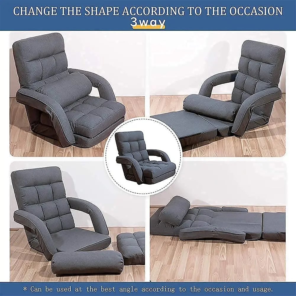 FLOGUOR Indoor Floor Gaming Chair with Back Support, 14-Position Folding Lazy Sofa, Grey | Adjustable Lounge for Living Room & Bedroom - view 7