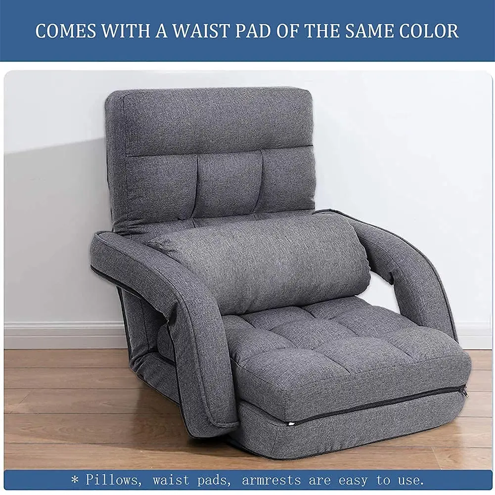 FLOGUOR Indoor Floor Gaming Chair with Back Support, 14-Position Folding Lazy Sofa, Grey | Adjustable Lounge for Living Room & Bedroom - view 9