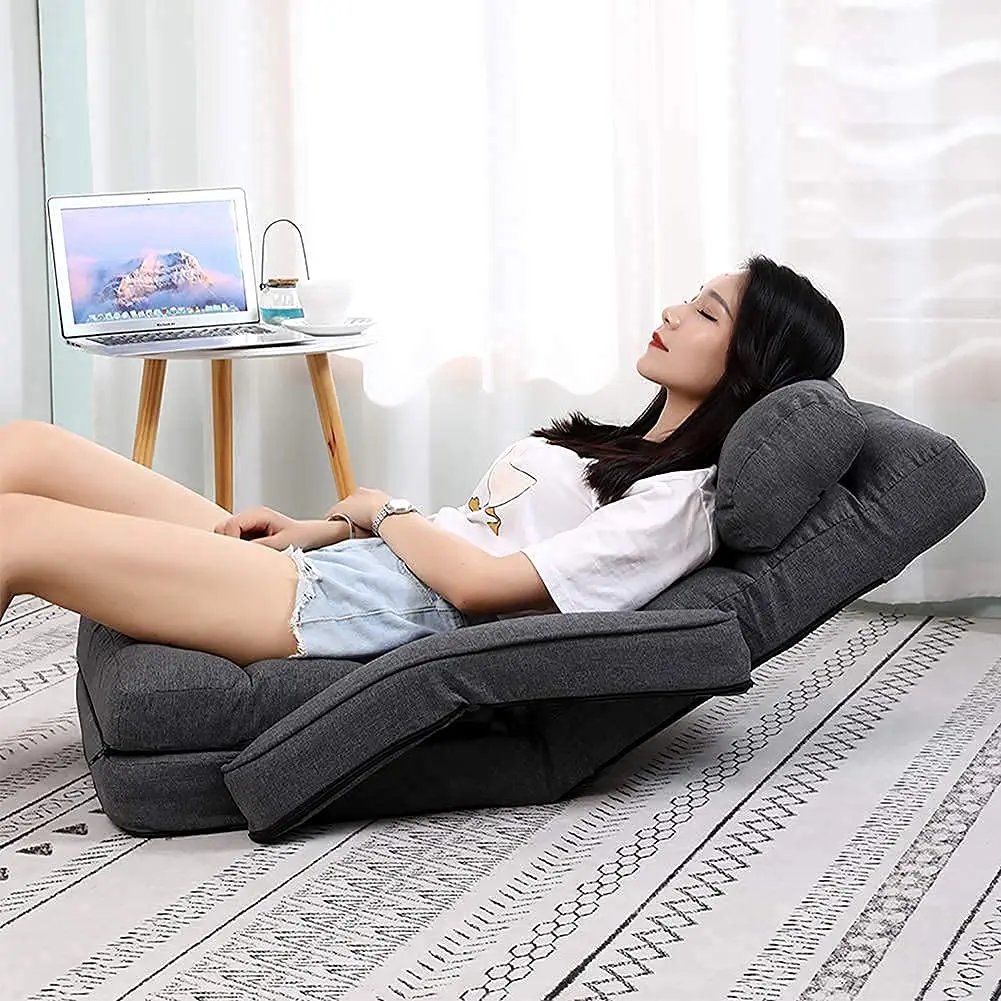 FLOGUOR Indoor Floor Gaming Chair with Back Support, 14-Position Folding Lazy Sofa, Grey | Adjustable Lounge for Living Room & Bedroom - view 3