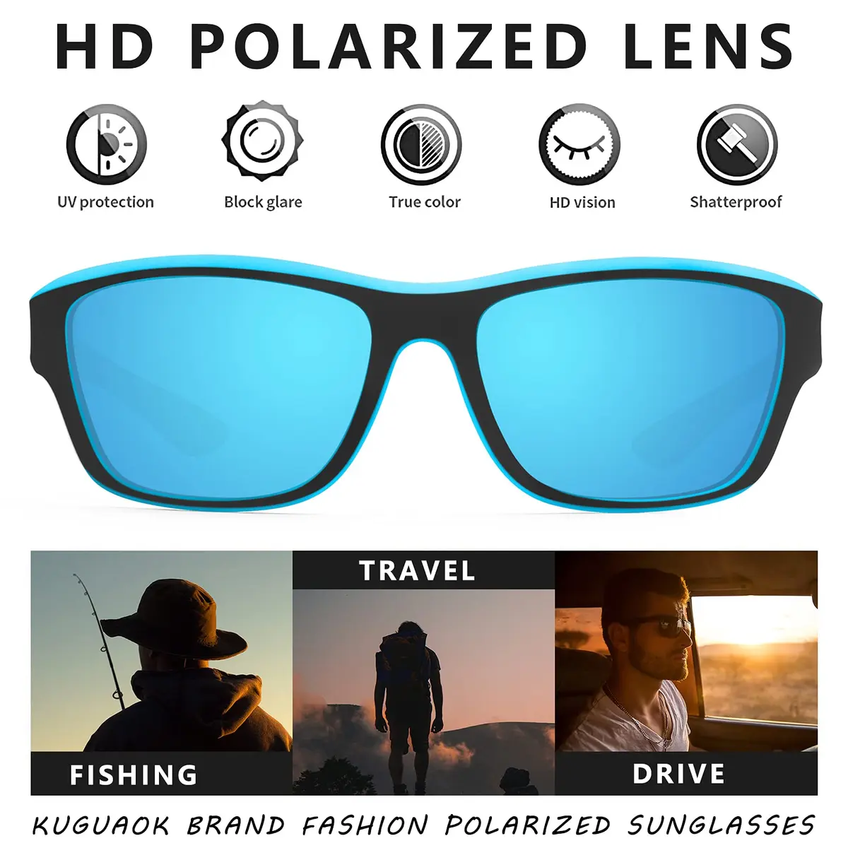 KUGUAOK Polarized Sports Sunglasses for Men Driving Cycling Fishing | UV 100% Protection, Lightweight Fit - view 2