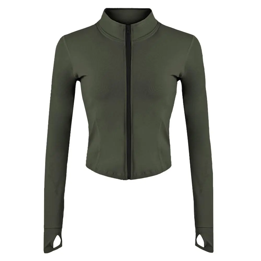 Gihuo Women's Athletic Full Zip Lightweight Workout Jacket Cropped ArmyGreen XS | Slim Fit with Thumb Holes - main product image