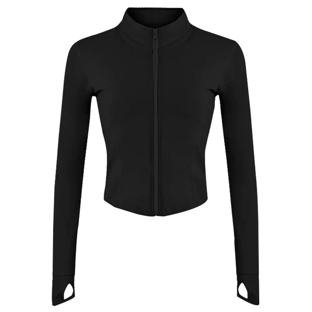 Gihuo Women's Athletic Full Zip Lightweight Workout Jacket Cropped with Thumb Holes (Black-XS) | Slim Fit, Breathable & Versatile - main product image