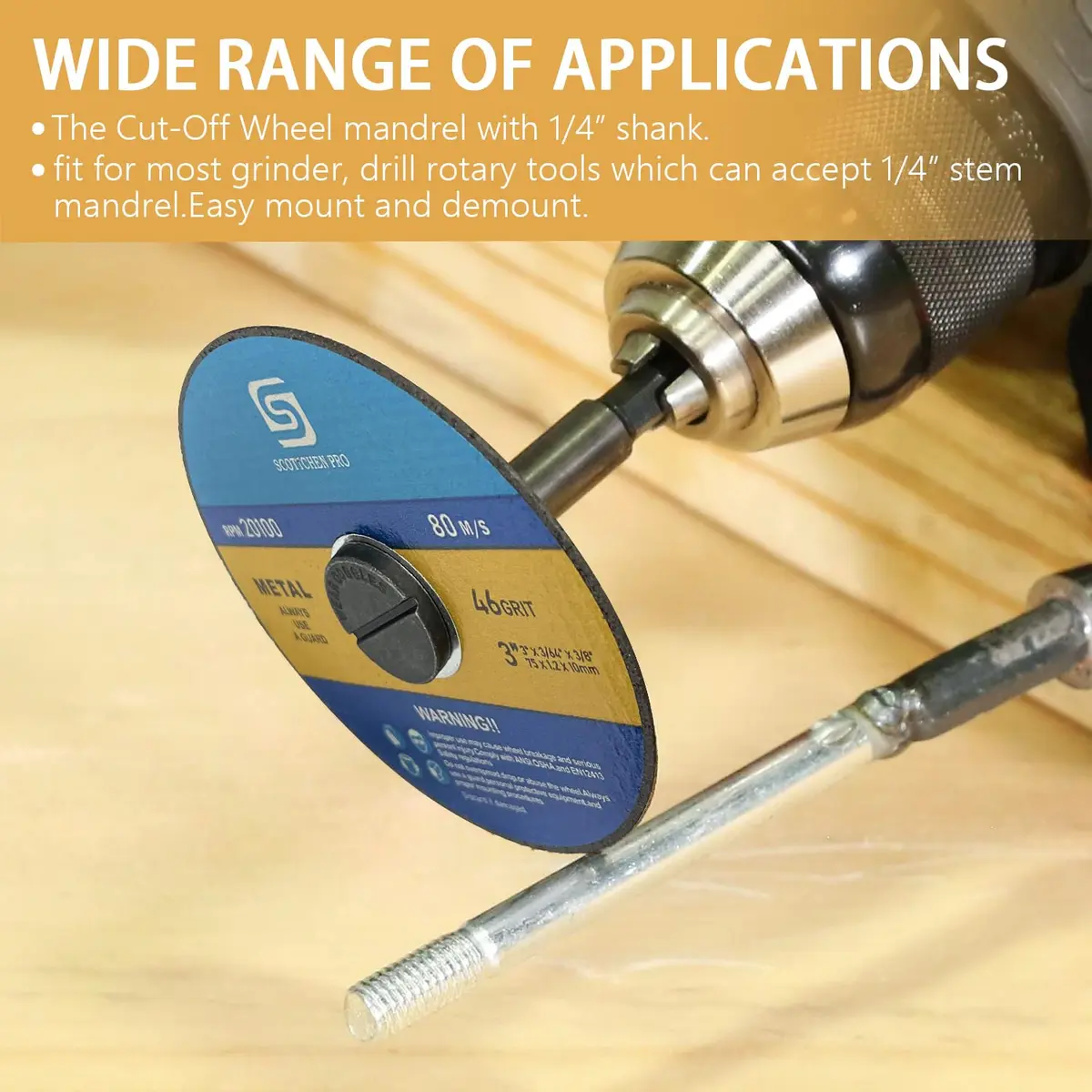 scottchen PRO Mounting Mandrel 3.2mm (1/8") Shank with 3/8" & 1/4" Arbor Holes (4-Pack) | For Type 1 Cut-Off Wheels & Rotary Tools - view 5