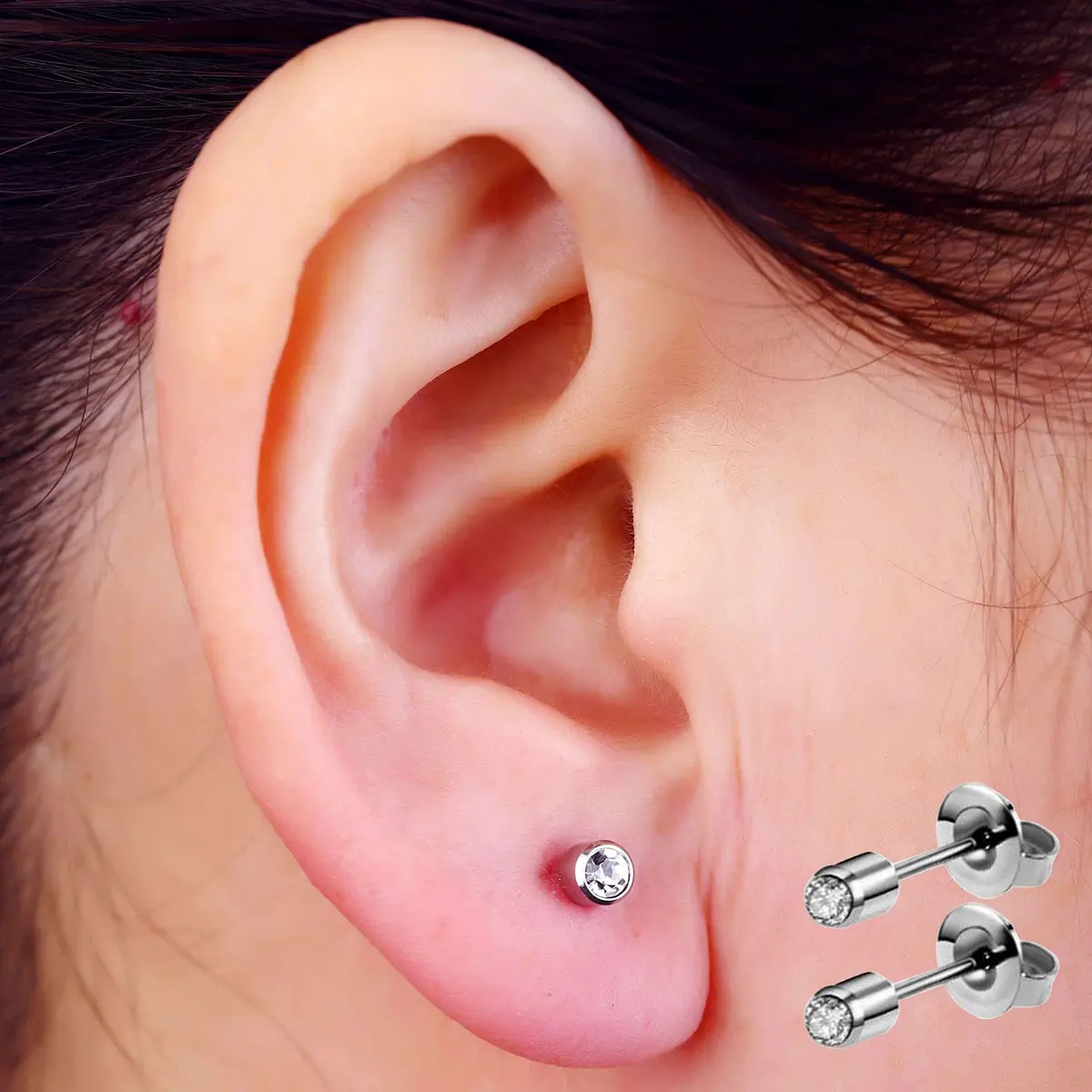 KAIQIKAIXI Silver 2Pcs Automatic Ear Piercing Gun Kit with 3mm Studs & Cleaning Pads | Painless & Disposable for Home Use - view 7