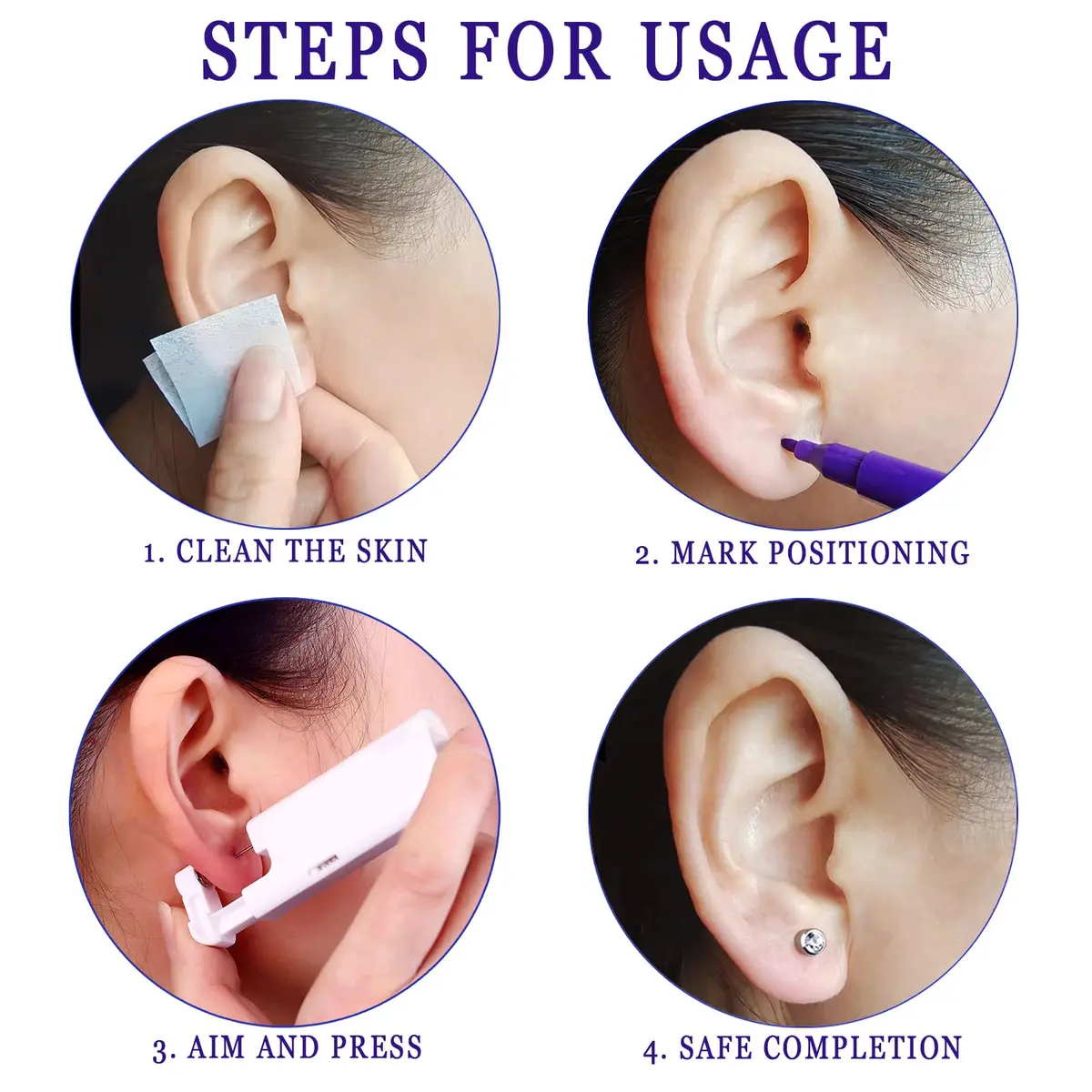KAIQIKAIXI Silver 2Pcs Automatic Ear Piercing Gun Kit with 3mm Studs & Cleaning Pads | Painless & Disposable for Home Use - view 8
