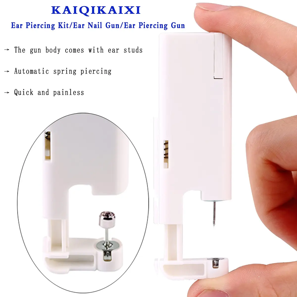 KAIQIKAIXI Silver 2Pcs Automatic Ear Piercing Gun Kit with 3mm Studs & Cleaning Pads | Painless & Disposable for Home Use - view 2