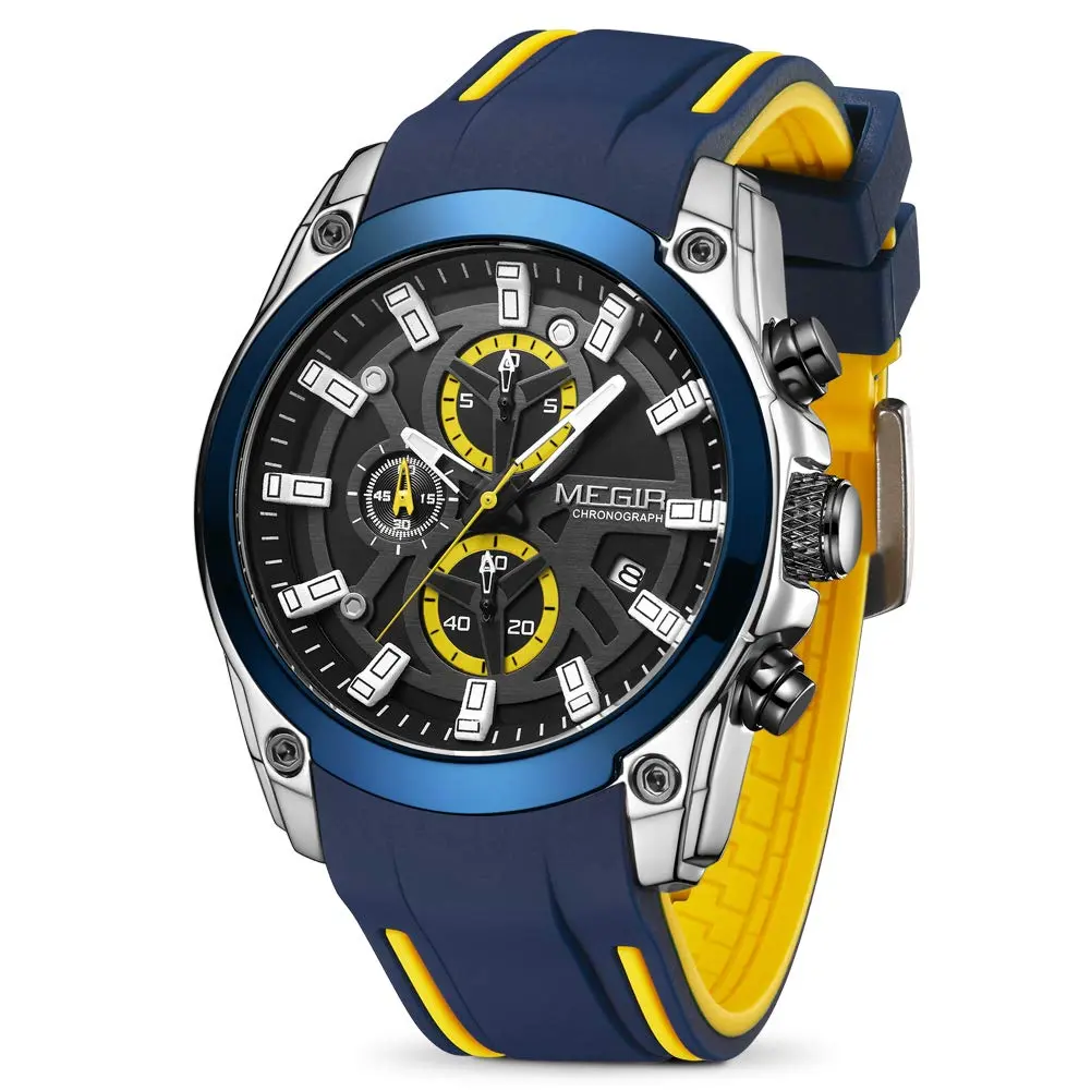 MEGIR Men's Analogue Sport Chronograph Quartz Watch, Blue | Water-Resistant, Luminous, 46.5mm Dial - main product image