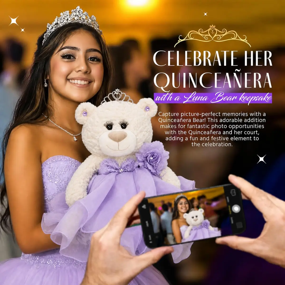 Kinnex Collections by Amanda 20" Quince Anos Quinceanera Teddy Bear with Dress | Elegant Quince Centerpiece for Celebrations - view 6