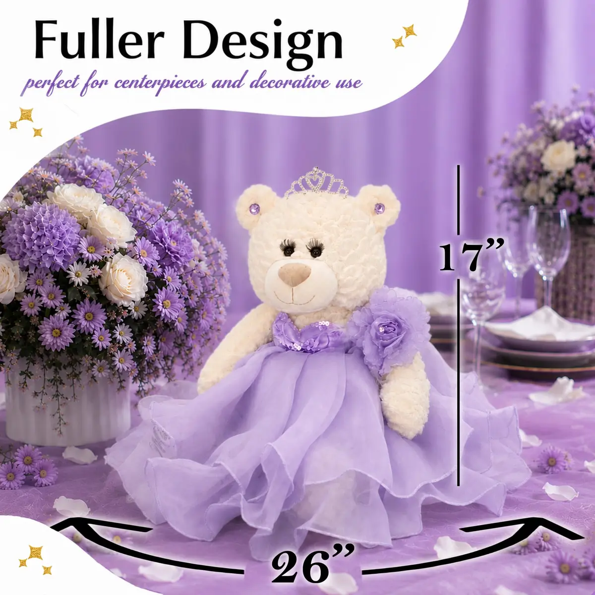 Kinnex Collections by Amanda 20" Quince Anos Quinceanera Teddy Bear with Dress | Elegant Quince Centerpiece for Celebrations - view 3