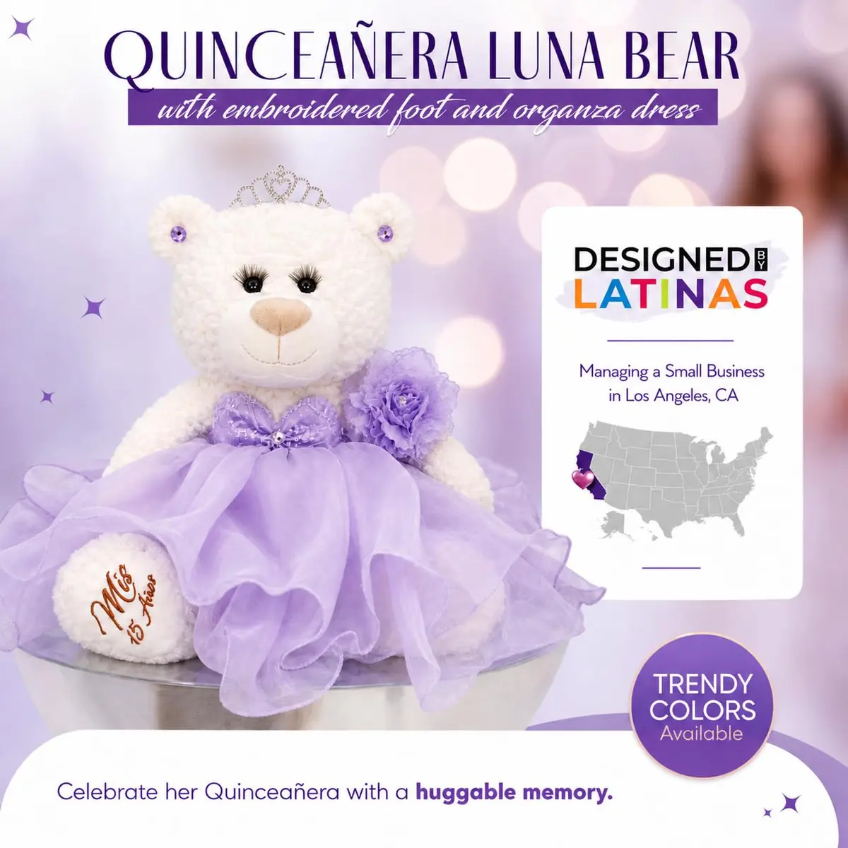 Kinnex Collections by Amanda 20" Quince Anos Quinceanera Teddy Bear with Dress | Elegant Quince Centerpiece for Celebrations - view 4