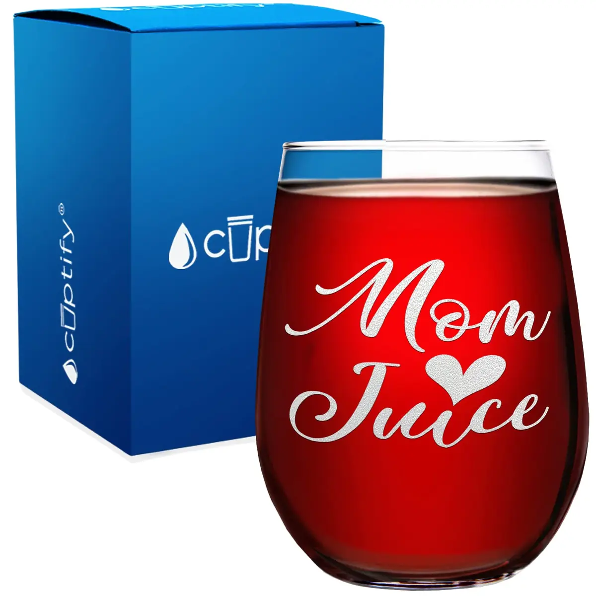 Cuptify Mom Juice 17 oz (493 ml) Stemless Wine Glass | Funny Unique Gift Idea for Women - main product image