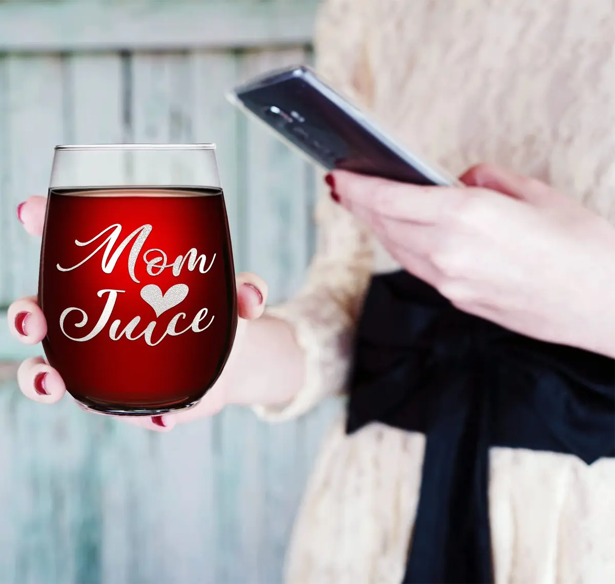 Cuptify Mom Juice 17 oz (493 ml) Stemless Wine Glass | Funny Unique Gift Idea for Women - view 5