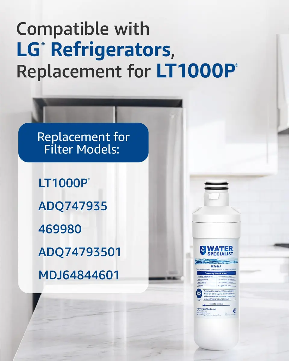 Waterspecialist LT1000PC Refrigerator Water Filter and Air Filter 6 Piece Set | NSF Certified 220V Compatible - view 5