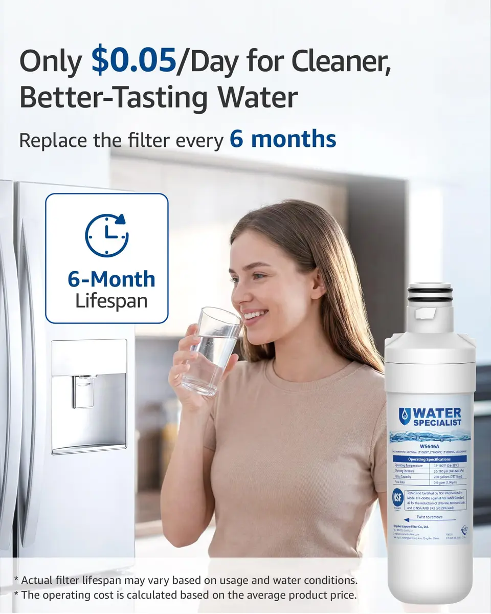 Waterspecialist LT1000PC Refrigerator Water Filter and Air Filter 6 Piece Set | NSF Certified 220V Compatible - view 7