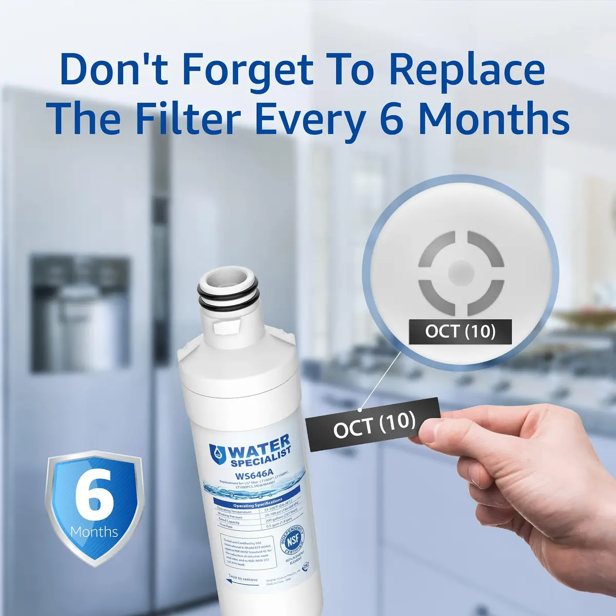 Waterspecialist LT1000PC Refrigerator Water Filter and Air Filter 6 Piece Set | NSF Certified 220V Compatible - view 9