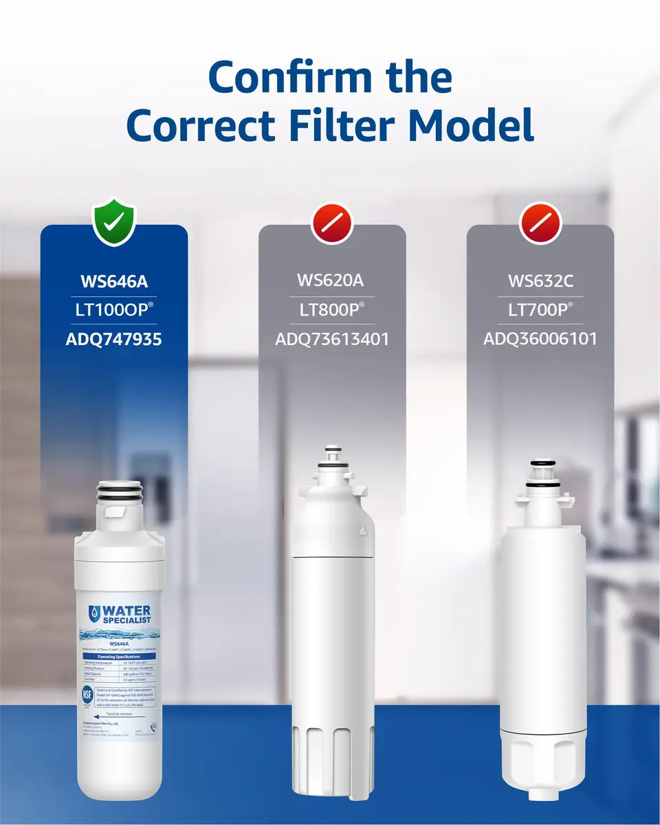 Waterspecialist LT1000PC Refrigerator Water Filter and Air Filter 6 Piece Set | NSF Certified 220V Compatible - view 2