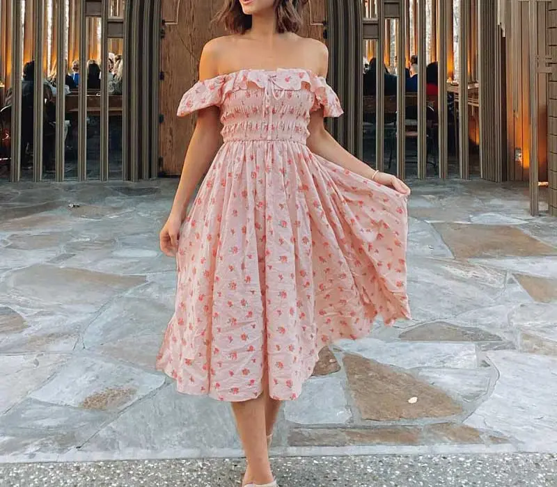R.Vivimos Womens Summer Floral Print Puff Sleeves Midi Dress (Medium, Pink) | Vintage Ruffles, Cotton, Summer - view 6